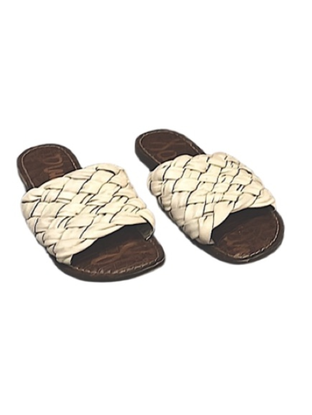 Sam Edelman Womens Braided Woven Cream Leather Slide Slip On Flat Mule Sandals 7